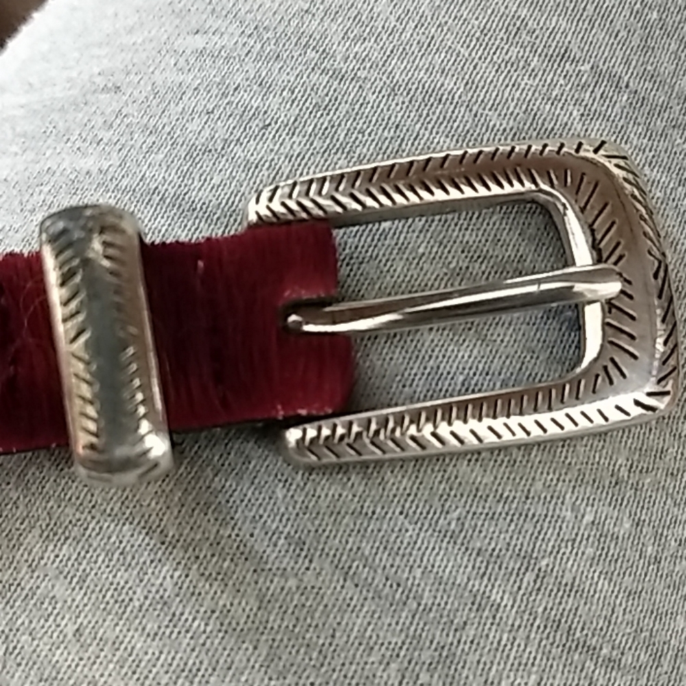 Red calf hair silver studded Brighton belt